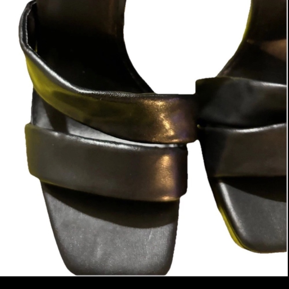 Abound Platform Sandals Women 9.5 Black Excellent Flared Block Heel Square Toe - Picture 5 of 5